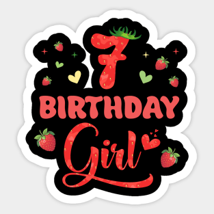 7th Birthday Girls Strawberry Funny B-day Gift For Girls kids Sticker